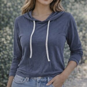 Blue Hooded Sweatshirt with Drawstrings